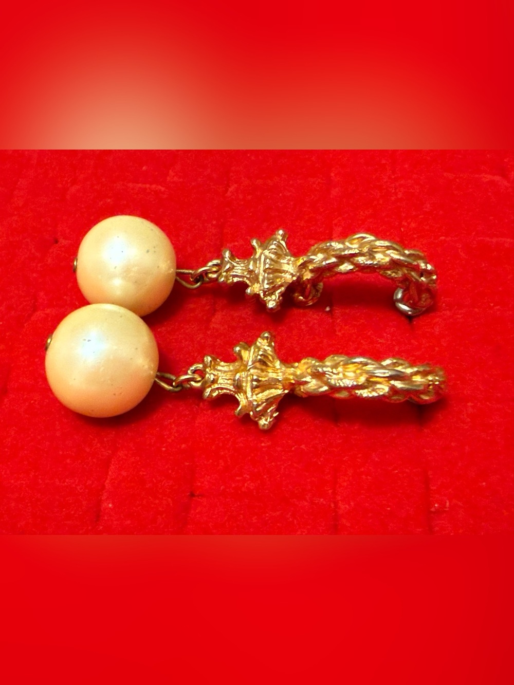 Vintage Etruscan Style Gold-Tone Pearl Drop Earrings - Elegant Women’s Jewelry